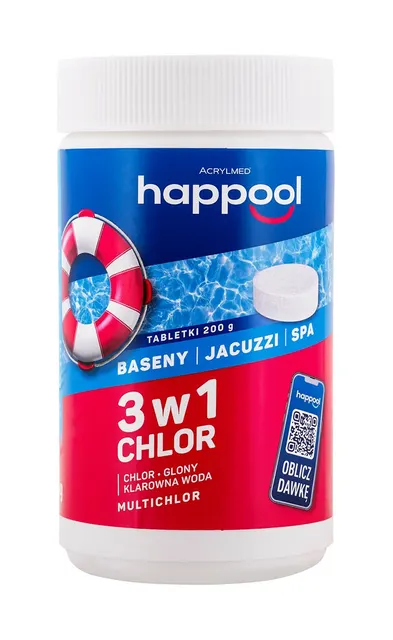 Acrylmed 1kg Multichlor 200g do długotrwałej dezynfekcji wody w basenie - tabletki