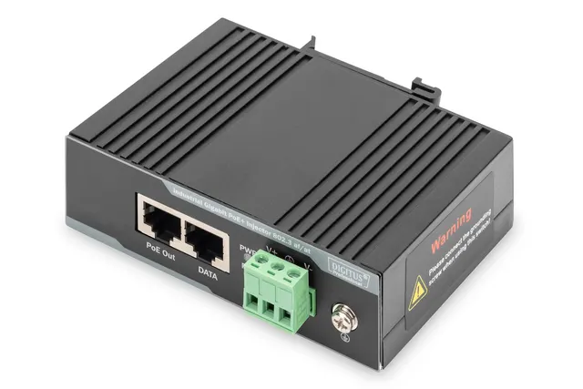 Zasilacz PoE+ przemysłowy. Gigabit 802.3 af/a
