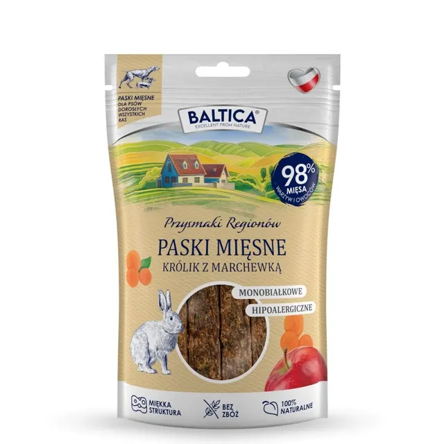 BALTICA Przysmaki Mięsne paski Królik marchewka 90g