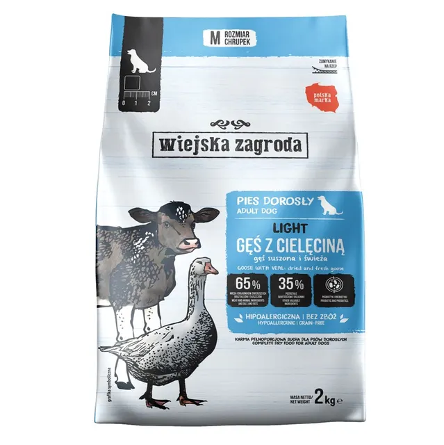 Wiejska Zagroda Karma sucha dla psa Light Gęś z cielęciną Prebiotyk i probiotyk (dorosły) 2kg