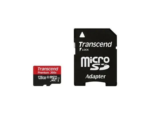 SD microSD Card 128GB Transcend SDXC UHS1 w/adapter