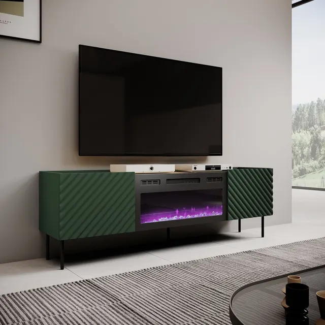 Szafka RTV z kominkiem elektrycznym ONDA 180 5x40xH58 39 zieleń (stojąca lub wisząca)