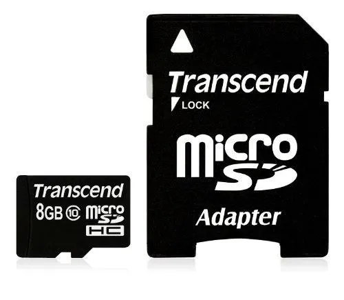 SD microSD Card 8GB Transcend SDHC Class10 w/adapter