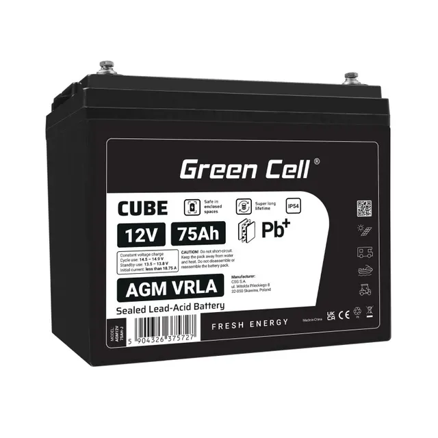 Green Cell AGM12V75AH-J akumulator Ołowiany (VRLA) 12 V 75 Ah