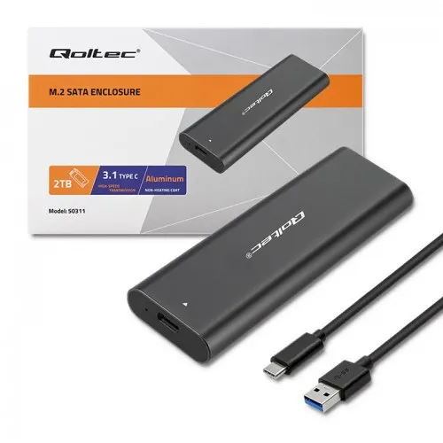 QOLTEC OBUDOWA DO DYSKÓW KIESZEŃ M.2 SATA SSD, NVME, USB TYP C