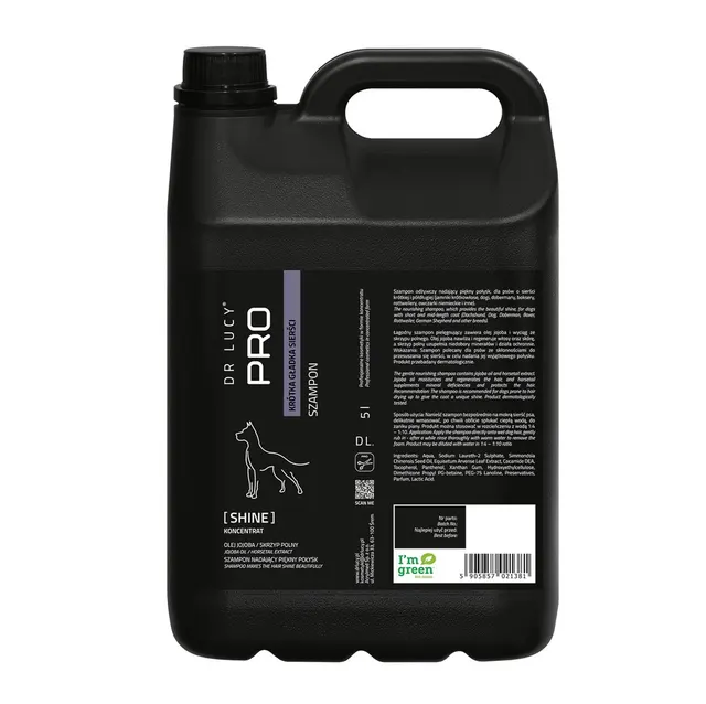 Szampon odżywczy dla psów o krótkiej gładkiej sierści Dr Lucy Pro Shine - 5 l