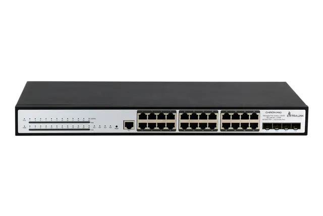 Extralink Switch PoE Chiron Pro 24x RJ45 1000Mb/s PoE 4x SFP+ L3 zarządzalny 370W
