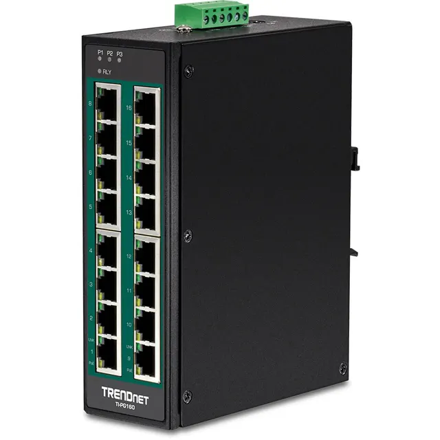 TRENDnet Industrial Switch 16-Port Gbit PoE+ DIN-Rail
