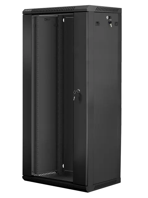 Szafa jednosekcyjna Lanberg WF01-6427-10B (27U; 1300mm / 600mm / 450 mm; wisząca; Szklane; 19''; kolor czarny)