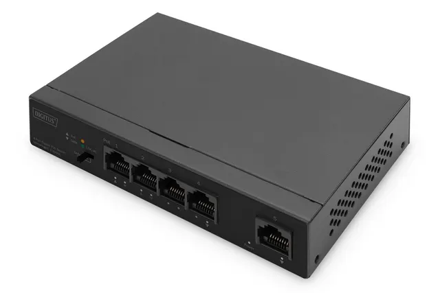 Digitus Przełącznik Gigabit Ethernet PoE 4 porty PoE + 1 port uplink dostępna moc zasilania PoE: 60 W