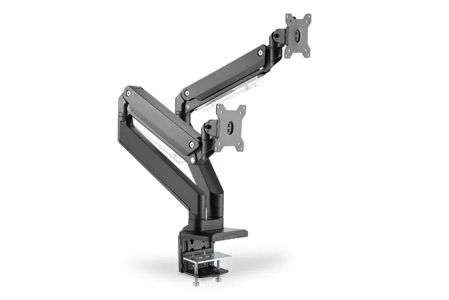 Ramię biurkowe podwójne z zaciskiem 2xLCD z sprężyną gazową max. 2x35 i 15kg