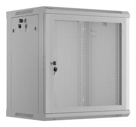 Szafa instalacyjna RACK wisząca 19 12U 600X450 szara drzwi perforowane Lanberg (flat pack)