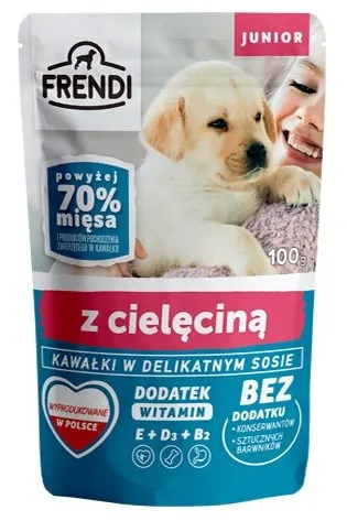 FRENDI Junior Kawałki w delikatnym sosie z cielęciną - mokra karma dla psa - 100 g