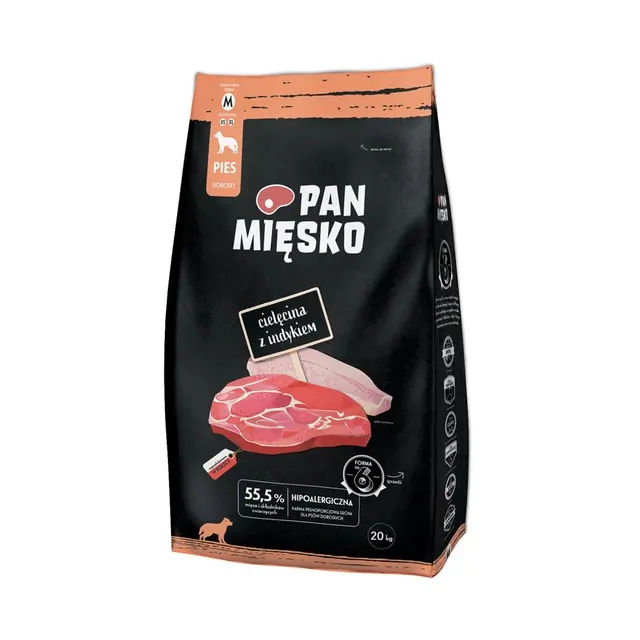 Pan Mięsko Cielęcina z indykiem sucha karma dla psa chrupki M 20kg