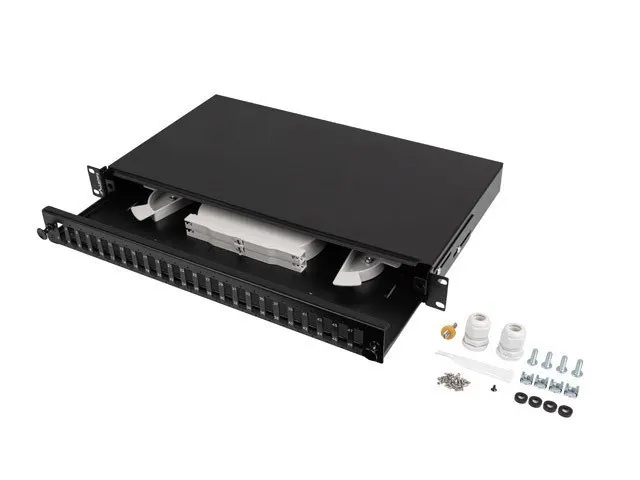 Przełącznica światłowodowa LANBERG 24xSC Duplex / 24xLC Quad Rack 19 1U czarna + akcesoria