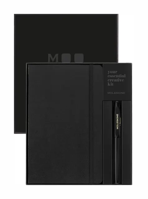 Moleskine x Kaweco: czarny zestaw z notatnikiem L w linie i piórem kulkowym 0.7mm. Elegancki duet w pudełku.