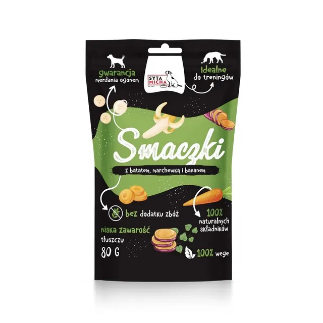 SYTA MICHA - Smaczki trenerki batat marchew banan - WEGE- przysmak dla psa -80g