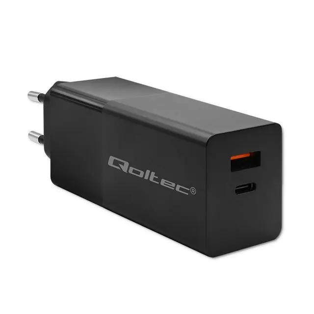 QOLTEC ŁADOWARKA GAN POWER PRO, 1XUSB-C, 1XUSB, 100W, 5-20V, 1.5-5A, PD, CZARNA