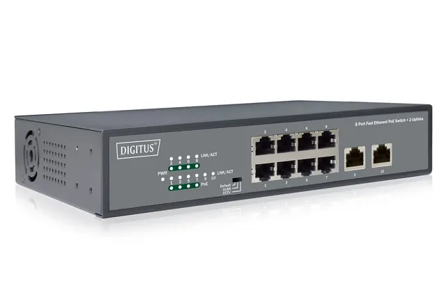 Przełącznik sieciowy niezarządzalny 19 8x RJ45 10/100 Mb/s 2x FastEthernet uplink PoE+ 120W budżet