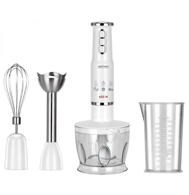 Blender ręczny-zestaw MPM MBL-43 pojemnik 500 ml z nożem ze stali nierdzewnej przystawka miksująca ze stali nierdzewnej Moc: 600W