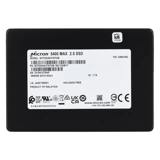 Dysk SSD Micron 5400 MAX 3.84TB SATA 2.5 MTFDDAK3T8TGB-1BC1ZABYYR (DWPD 3.4)