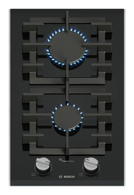 Płyta gazowa Bosch PRB3A6I40 30 cm, 2 palniki, zapłon elektryczny, ruszty żeliwne, stal nierdzewna