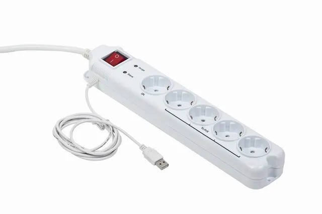 Gembird PCW-MS2G ochrona przeciwprzepięciowa Biały 5 x gniazdo sieciowe 250 V 1 8 m