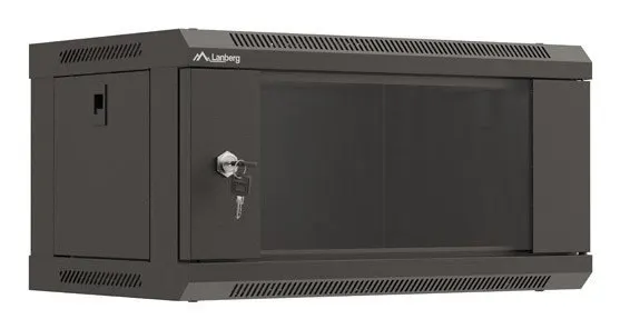 Szafa instalacyjna rack wisząca 19 4U 540x350 czarna drzwi przeszklone LANBERG (flat pack)