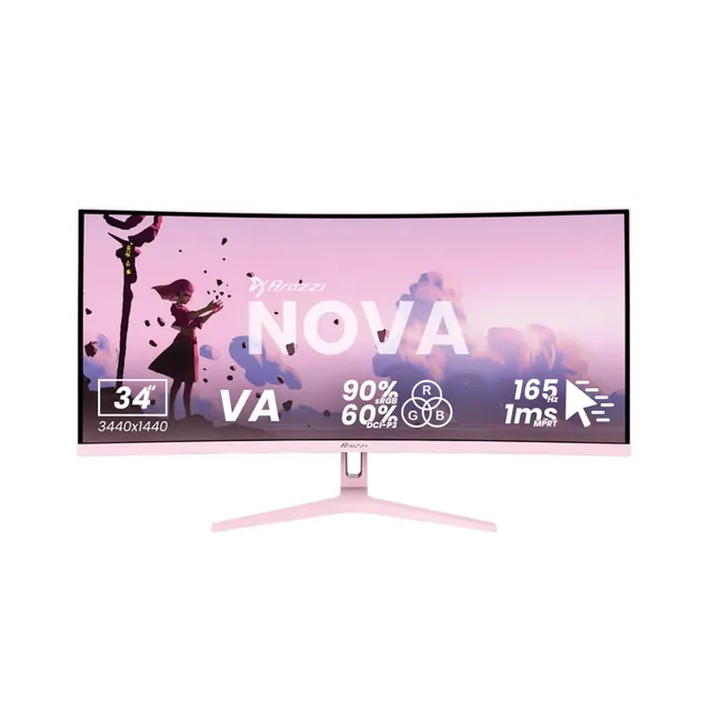 Arozzi Nova 34” Curved monitor komputerowy 86 4 cm (34 ) 3440 x 1440 px 4K Ultra HD LED Różowy
