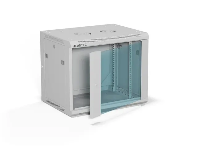 ALANTEC Szafa wisząca 19 9U 600x450 drzwi szklane kolor szary zmontowana (SW-9U-600-450-01-SA)