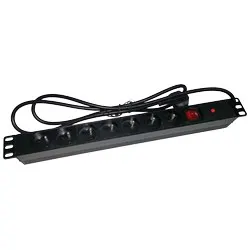 Alantec Listwa zasilająca 19 230V - 7 gniazd (typu E - CEE 7/5) z wyłącznikiem LED z zabezpieczeniem przeciwprzeciążeniowym kabel 1 8m CEE 7/7 (PZ071U)