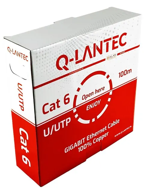 Q-LANTEC Kabel U/UTP kat.6 sieciowy skrętka PVC Eca 4PR 1Gb/s (10Gb/s do 55m) szary 100m (KIU6PVC100Q)