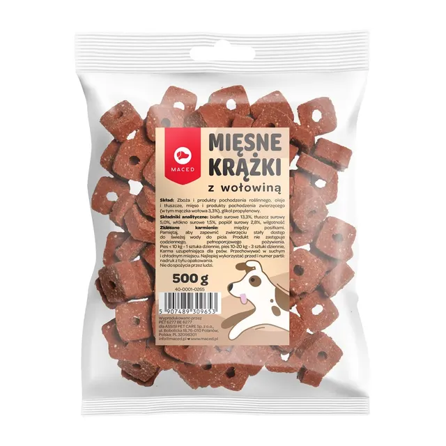 MACED MIĘSNE KRĄŻKI Z WOŁOWINĄ - przysmak dla psa - 500 G
