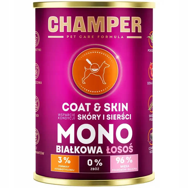 CHAMPER COAT&SKIN MONOBIAŁKOWA łosoś mokra karma dla psa 400g