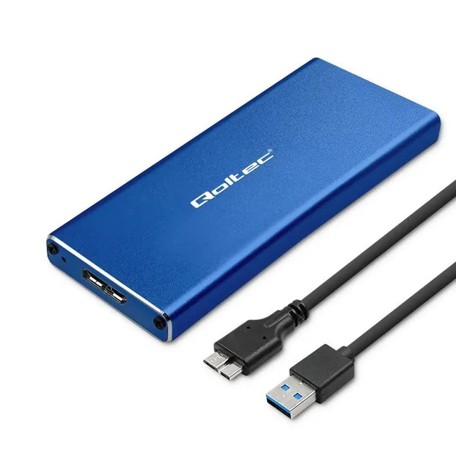 QOLTEC OBUDOWA NA DYSK M.2 SSD, SATA, NGFF, USB 3.0, SUPER SPEED 5GB/S, 2TB, NIEBIESKI
