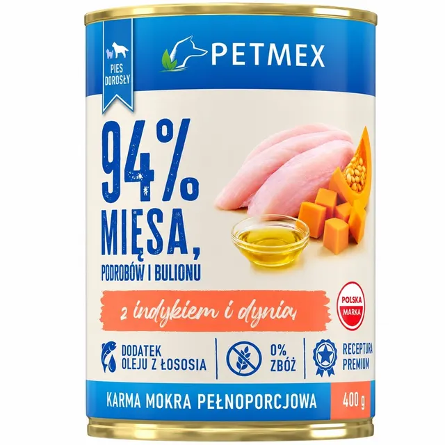 Petmex z indykiem i dynią dla psów dorosłych 400g