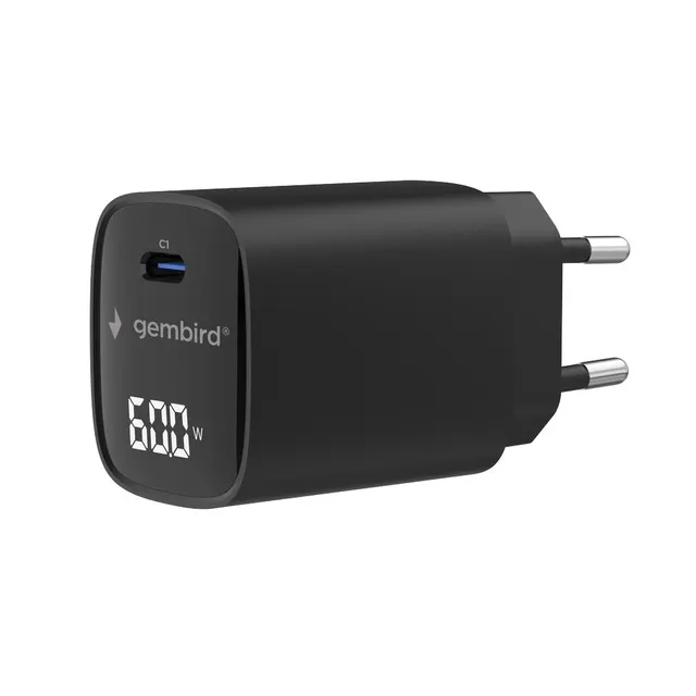 GEMBIRD 1-PORTOWA SZYBKA ŁADOWARKA SIECIOWA (PD) USB TYP - C 60W LCD CZARNA