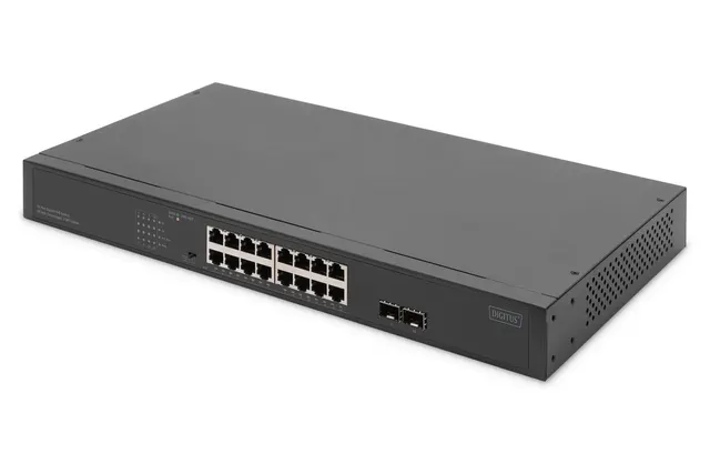 Digitus 16-portowy przełącznik sieciowy Gigabit 19-calowy niezarządzalny 2 porty Uplink SFP