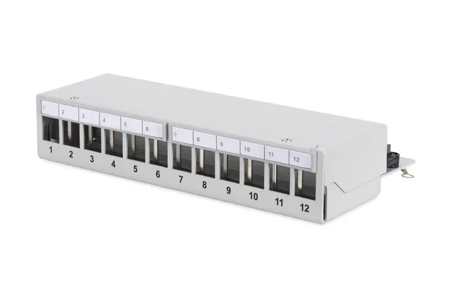 Panel krosowy modularny desktop 12x keystone ekranowany szary prowadnica kabli pola opisowe