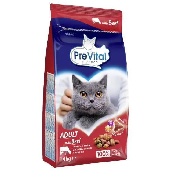 PREVITAL -Z wołowiną karma sucha - Pełnoporcjowa karma dla dorosłych kotów - 1 4kg