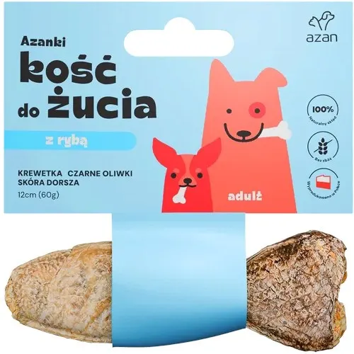 AZANKI Kość z krewetką skórze dorsza KSZTAŁT RYBKI 12cm