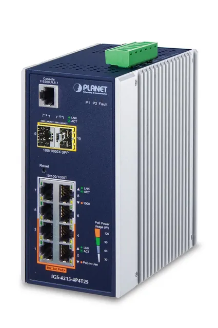 PLANET IGS-4215-4P4T2S łącza sieciowe Zarządzany L2/L4 Gigabit Ethernet (10/100/1000) Obsługa PoE Niebieski Biały