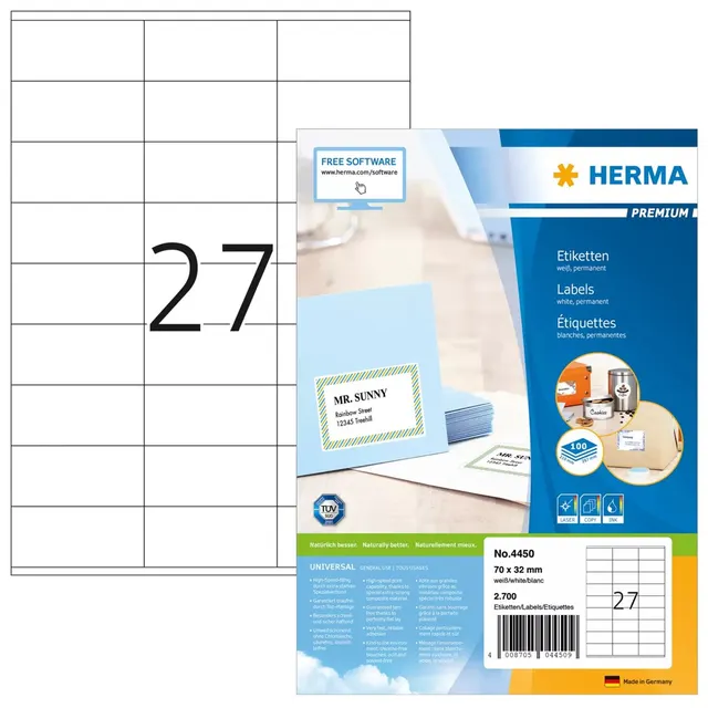 HERMA 4450 etykiet do nadruku Biały Samoprzylepne etykiety do drukowania