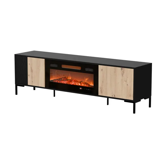 Szafka RTV MERCI 180x40x53 5 czarny/dąb artisan + kominek