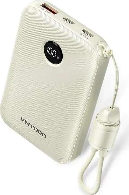Powerbank Vention 10000mAh 2 x USB-C 1x USB-A z wyświetlaczem 22 5W beżowy