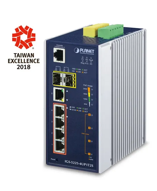 PLANET IGS-5225-4UP1T2S łącza sieciowe Zarządzany L2+ Gigabit Ethernet (10/100/1000) Obsługa PoE Niebieski Srebrny