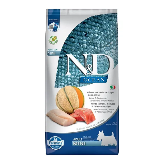 FARMINA N&D Ocean Dog Salmon Cod Cantaloupe Melon Adult Mini - sucha karma dla psa - 7 kg