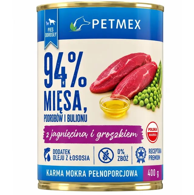 Petmex z jagnięciną i groszkiem dla psów dorosłych 400g