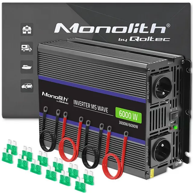 Qoltec Przetwornica napięcia Monolith 6000 MS Wave, 12V na 230V, 3000/6000W, USB