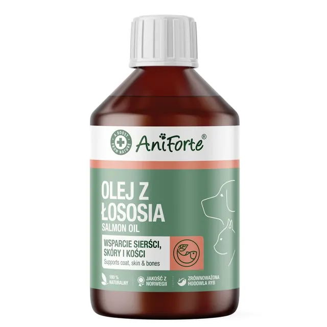 AniForte Olej z łososia – wsparcie sierści skóry i kości dla psa i kota 250ml